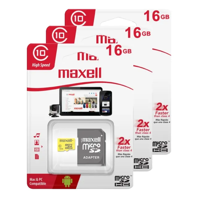 Pack 3 Tarjeta Micro Sd Maxell 16gb Clase 10