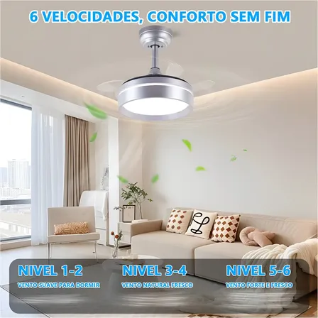 Ventilador De Teto Bivolt 127/220v Silencioso Retrátil Led 30 Cm 60 Hz Prateado 127/220v Transparente Policarbonato 3