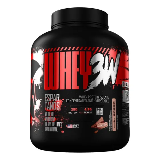 Whey Protein 3w Concentrado Isolado E Hidrolisado Suplemento Em Pó 1800g Espartanos Sabor Morango