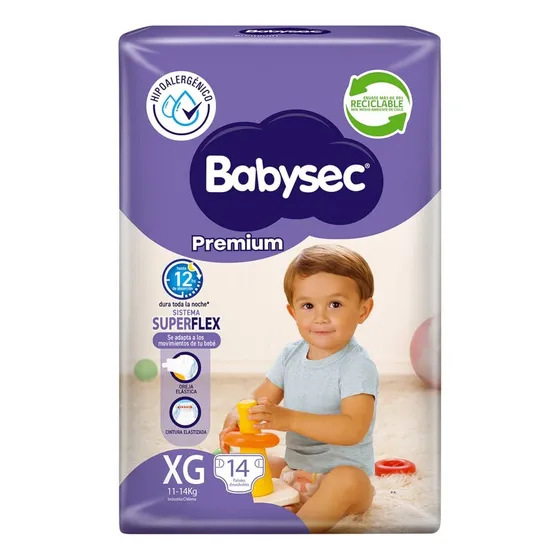 Babysec premium  pañales sin género XG paquete de 14 unidades