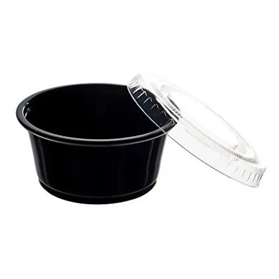 Envase Plástico Negro Para Salsas Con Tapa 2oz (100 Und)