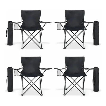 Silla Plegable Portatil De Playa Alberca Camping Pesca 4 Pz Negro