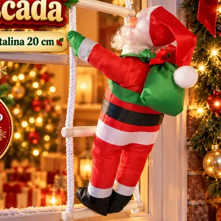 Papai Noel Subindo Escada Enfeite Natalino 20cm Porta Janela Vermelho/branco/verde 0