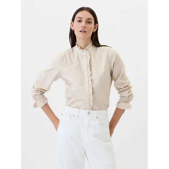 Blusa Gap Classic Popelina Manga Larga Mujer Beige