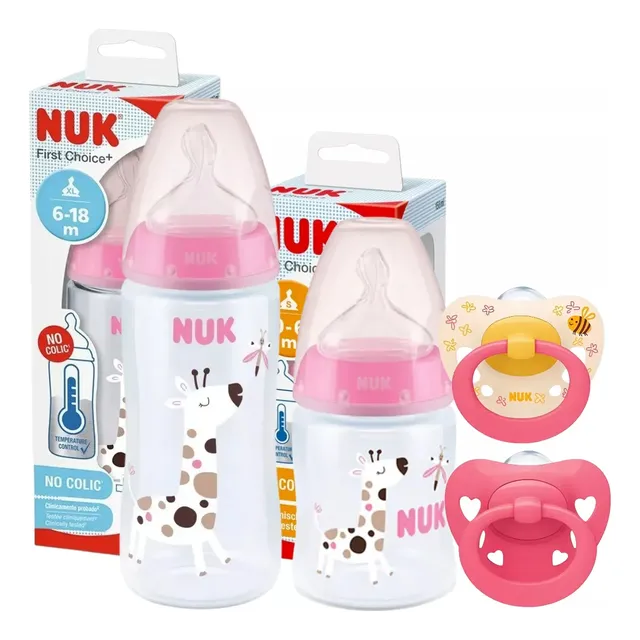Set Mamaderas Nuk Fc 150ml 300ml + 2 Chupetes Signature