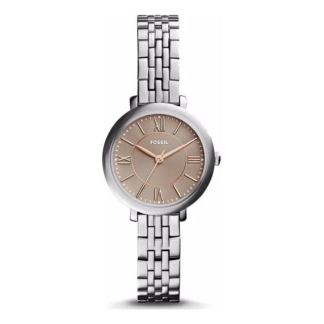 Reloj Fossil Mujer Es3846 Malla Plateado Bisel Plateado Fondo Marrón Claro