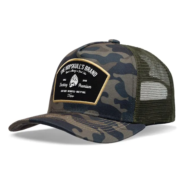 Boné Texo Trucker Brand Camuflado Verde Patch Em Silk 
