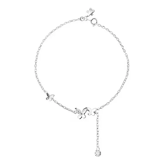 Pulsera Tobillera Mariposa Ajustable Plata De Ley 925