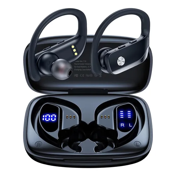 Audífonos Inalambricos BMANI T16 Auricular Dentro De Oído Con pantalla digital 48 Horas Movimiento Cómodo Sport Negro