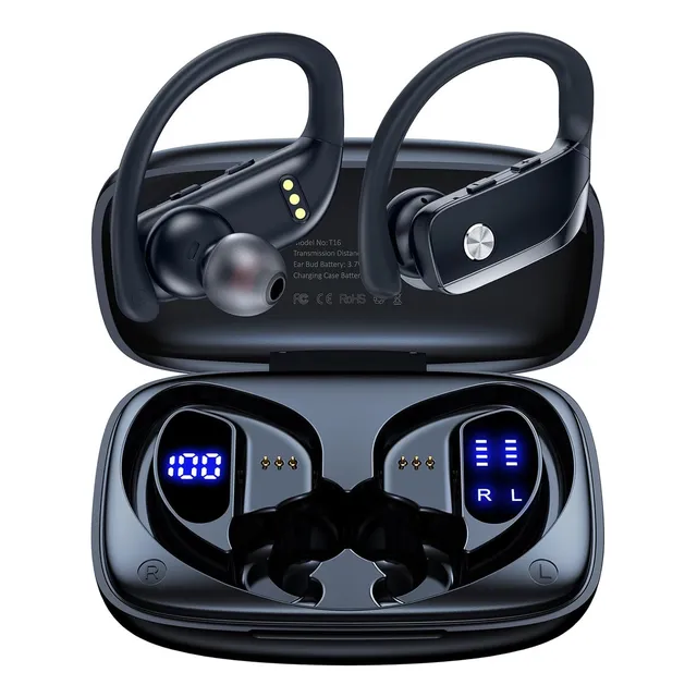 Audífonos Inalambricos BMANI T16 Auricular Dentro De Oído Con pantalla digital 48 Horas Movimiento Cómodo Sport Negro