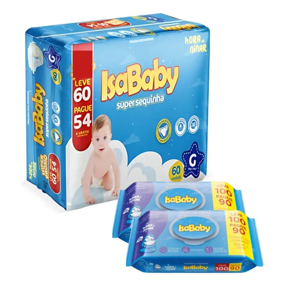 Fralda Pacote C/60 Tam: G & 02lenço Umedecidos Isababy