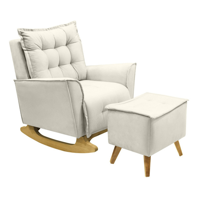 Poltrona Amamentação De Balanço Helena + Puff Veludo Quarto Cor Creme Poltrona Amamentação De Balanço Helena + Puff Veludo Quarto Cor Creme