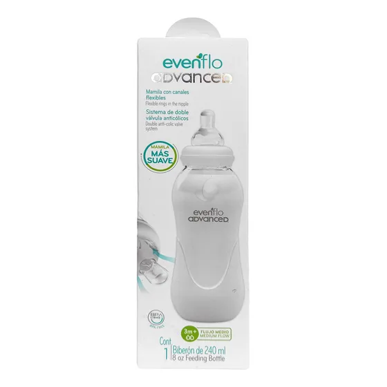 Biberón Evenflo Advanced 240ml Flujo Lento 3-6 Meses 1 Pieza