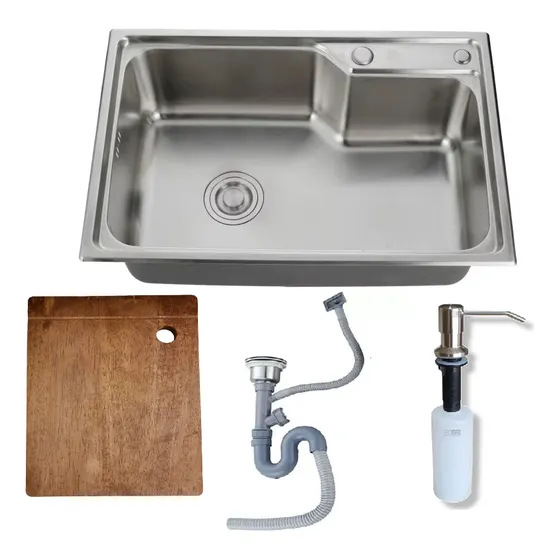 Pileta Acero Inox. Simple+ Válvula Y Sifón + Accesorio. Deco