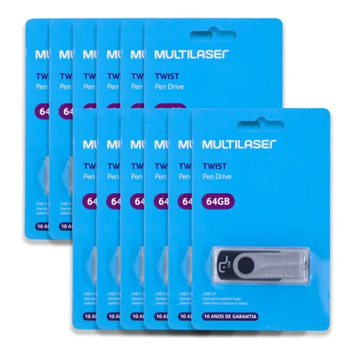 10 Pen Drive Twist 64gb Usb Multilaser - 10 Cartelas