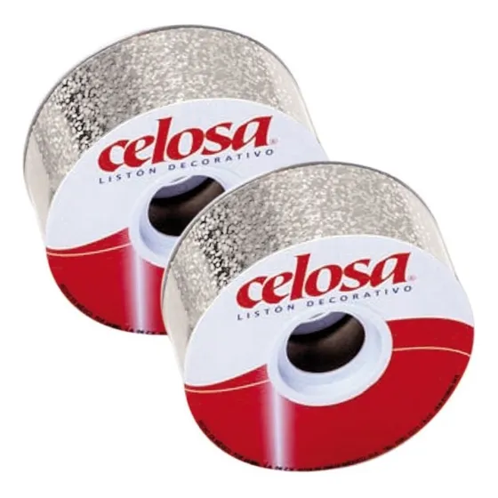 Liston Celosa No.9 Holografico Metalico Puntos 40mts Color Plateado Celosa Holografico