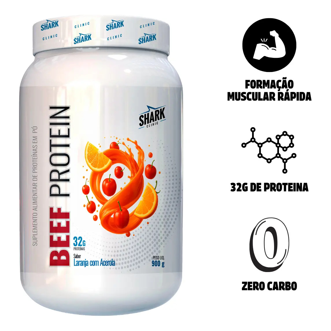 Beef Protein Zero Lactose da Shark Pro Sabor Laranja com Acerola 900g