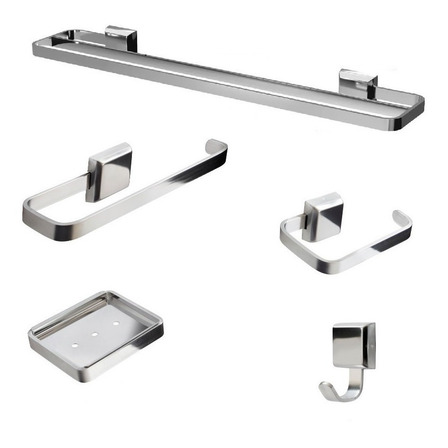 Kit Acessórios Para Banheiro Luxo 5 Peças Inox Duplo Kit Acessórios Para Banheiro Luxo 5 Peças Inox Duplo
