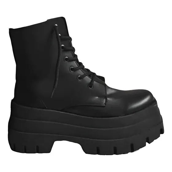 Borcego Corto Negro  Botas Cordones Plataforma Eco Cuero