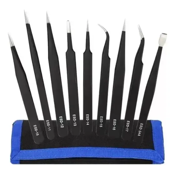 Kit De 9 Pinzas Antiestáticas Smd Electrónica Joyería