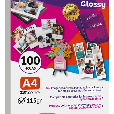 Papel Fotografico Glossy Brillante 115 Grs A4 100 Hojas Blanco A4