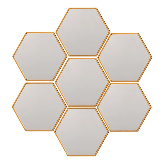Espejos Hexagonales Marco Gold Decorativo Hogar 7 Unidades Marco Dorado