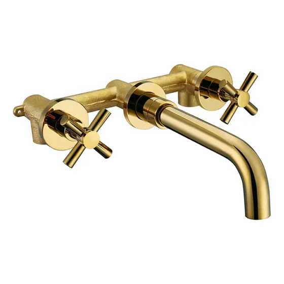 Grifo De Pared Mezcladora Lavabo Baño De Lujo Dorado Pulido Dorado Brillante