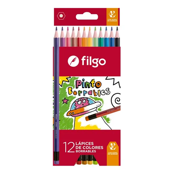 Lapiz Filgo Pinto Borrables Color Caja X 12 Lapices Con Goma