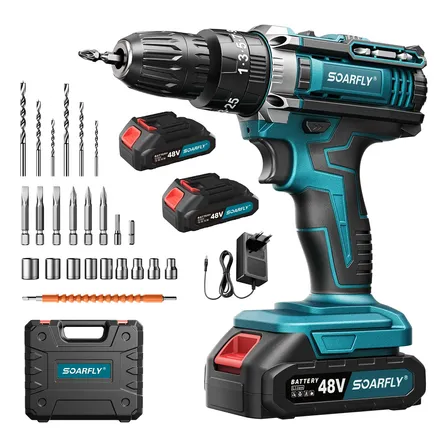 Parafusadeira E Furadeira De Impacto 2 Baterias 220v Soarfly Azul 127/220v 50hz/60hz