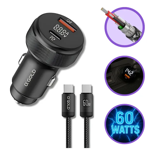 Kit Carregador Veicular Turbo 60w Para iPhone 15 2 Usb +cabo