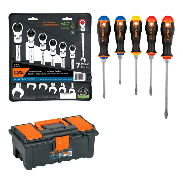 Kit De 9 Herramientas Llaves Combinadas Desarmadores Y Caja