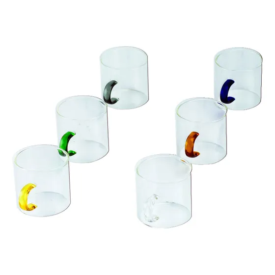 Conjunto 6 Xícaras De Vidro Com Abas Coloridas 120ml