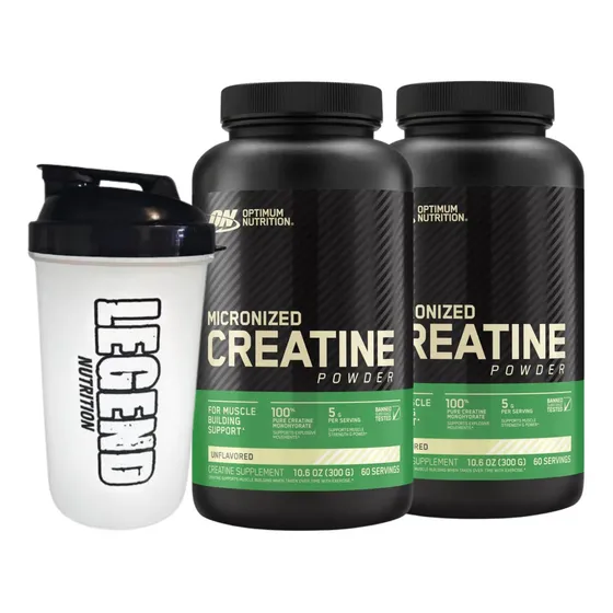 2 On Optimum Nutrition Creatina Micronizada Suplemento En Polvo Pote 300g Vaso Legend Nutrition 600ml