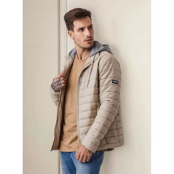 Jaqueta Puffer Com Capuz De Moletom Masculina Rock E Soda