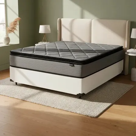 Cama Box + Colchão De Molas Ensacadas Pillow Top Vitta Casal Branco