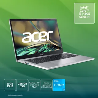 Notebook Acer Aspire 3 Intel Core I3 N305 Fhd 15.6 Led Tn Uhd Para Processadores Inte 256gb Sdd 8gb Ram Debian 64 Bits Prata - A315-510p-320b Notebook Acer Aspire 3 Intel Core I3 N305 Fhd 15.6 Led Tn Uhd Para Processadores Inte 256gb Sdd 8gb Ram Debian 64 Bits Prata - A315-510p-320b