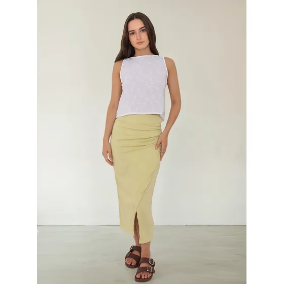 Pollera Nano De Lino Matcha #0725