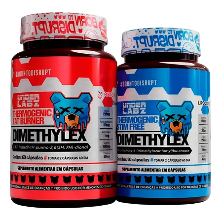 Kit Dimethylex Under Labz Original + Stim Free Sem Cafeína 60 Capsulas Cada