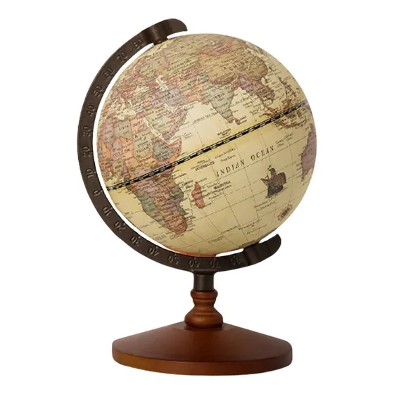 Globo Terrestre Retrô Elegante Giratório Luxuoso 30cm Decora Base Madeira Globo Marrom