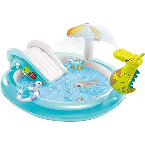 Centro De Juego Piscina Inflable Cocodrilo Bebes Intex Color Verde