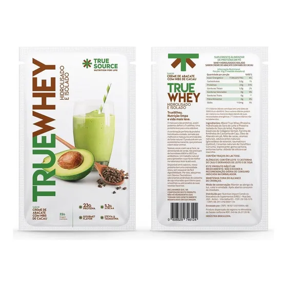 True Whey Protein True Source 32g Sachê Creme de Abacate com Nibs de Cacau