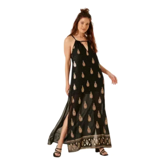 Vestido Largo Para Mujer En Poliéster Negro De Neon Rimmel