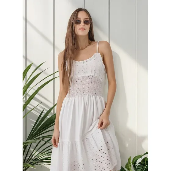 Vestido De Mujer Lavan Broderie Blanco Arizona Gu93 Elástico
