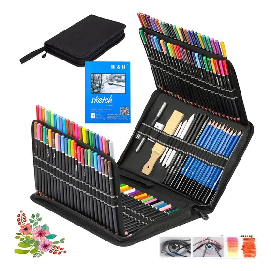 Kit 145pcs Maleta Profissional Lápis Desenho Estojo Colorido