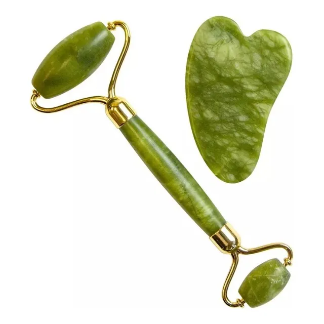 Jade Roller Masajeador Facial Y Piedra Gua Sha Original Set