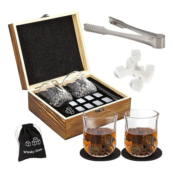 Juego De Regalo De Piedra Para Whisky Y 2 Vasos De Cristal