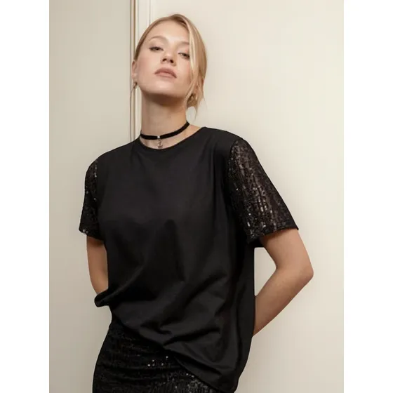 Blusa Remera Algodón Mangas Lentejuelas