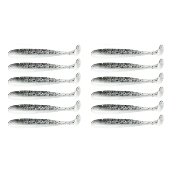 Carnada Artificial Mojarra De Silicona 6 Cm 12 Uds.pejerrey Blanco Con Transparente Con Brillo