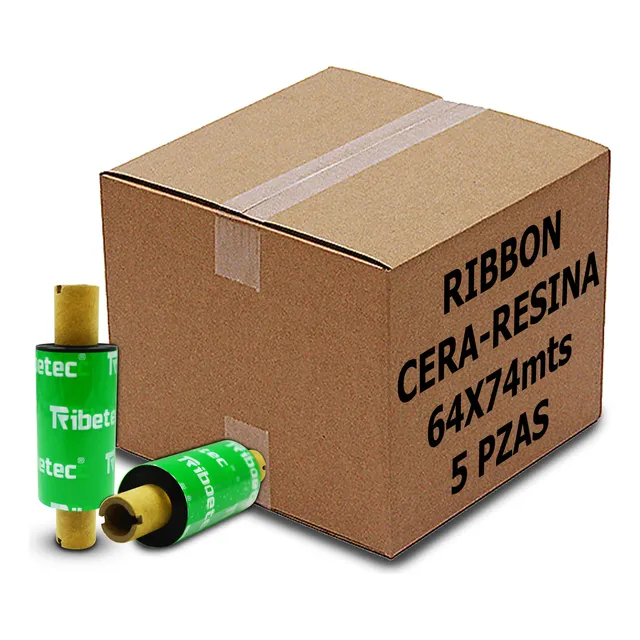 5 Ribbon Cera Resina 64x74 Mts Para Impresora De Etiquetas Tinta Negro