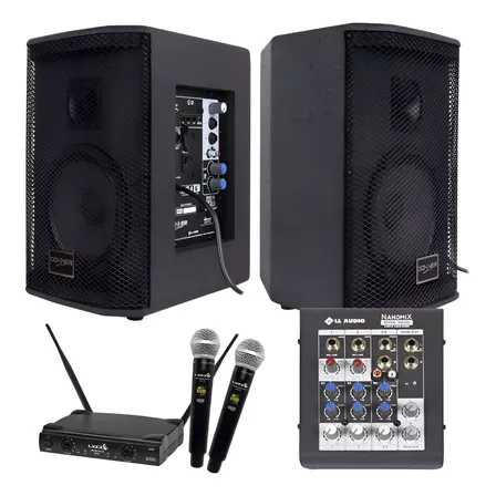 Kit Saga 6 Bt Ativa Passiva Microfone S/ Fio Mesa 4 Canais 110/220